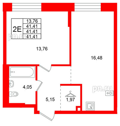 Квартира в ЖК Кольские огни, 1 комнатная, 41.41 м², 3 этаж