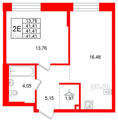 Квартира в ЖК Кольские огни, 1 комнатная, 41.41 м², 7 этаж