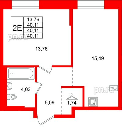 Квартира в ЖК Кольские огни, 1 комнатная, 40.11 м², 11 этаж