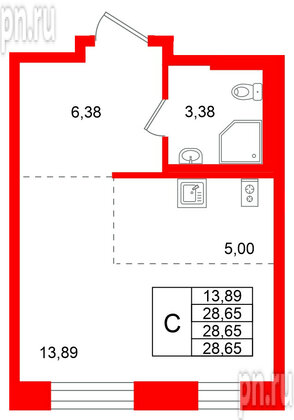 Квартира в ЖК Кольские огни, студия, 28.65 м², 2 этаж