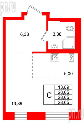 Квартира в ЖК Кольские огни, студия, 28.65 м², 4 этаж