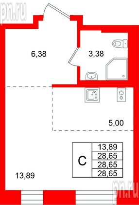 Квартира в ЖК Кольские огни, студия, 28.65 м², 7 этаж