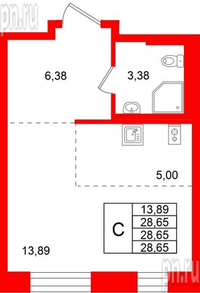 Квартира в ЖК Кольские огни, студия, 28.65 м², 9 этаж