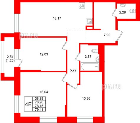 Квартира в ЖК Кольские огни, 3 комнатная, 78.15 м², 7 этаж