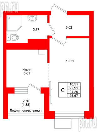 Квартира в ЖК Lake City-4, студия, 24.29 м², 4 этаж