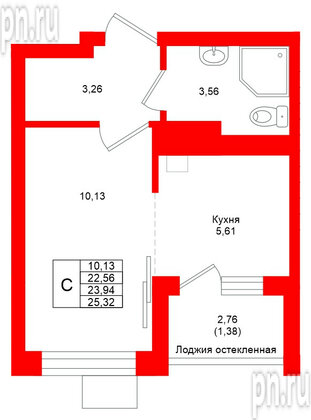 Квартира в ЖК Lake City-4, студия, 23.94 м², 5 этаж