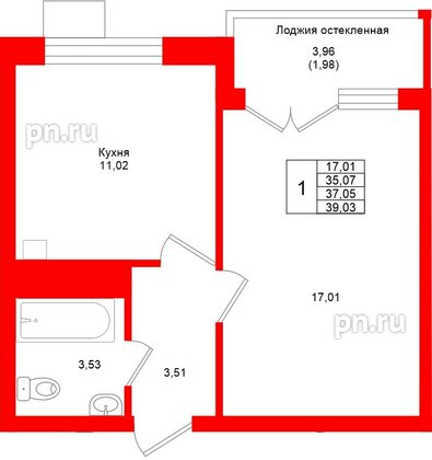 Квартира в ЖК Лэйк Сити-4, 1 комнатная, 37.05 м², 5 этаж
