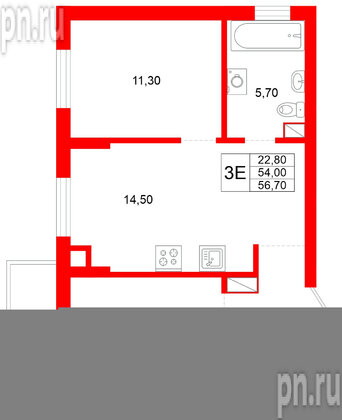 Квартира в ЖК Луччи, 2 комнатная, 56.7 м², 7 этаж