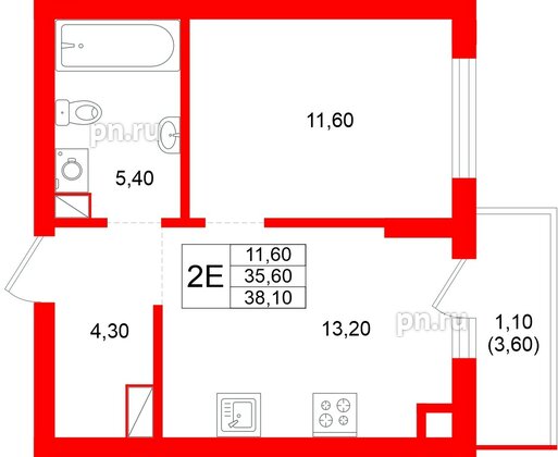 Квартира в ЖК Луччи, 1 комнатная, 38.1 м², 8 этаж