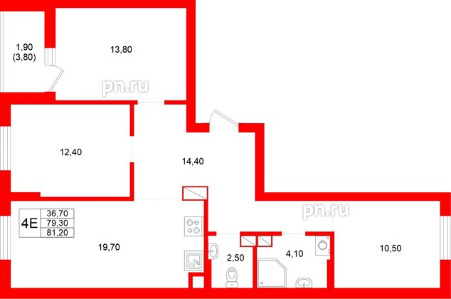 Квартира в ЖК Луччи, 3 комнатная, 81.2 м², 7 этаж