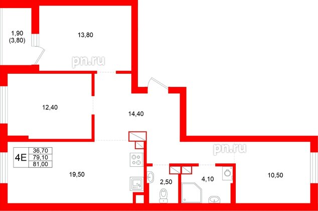 Квартира в ЖК Луччи, 3 комнатная, 81 м², 9 этаж