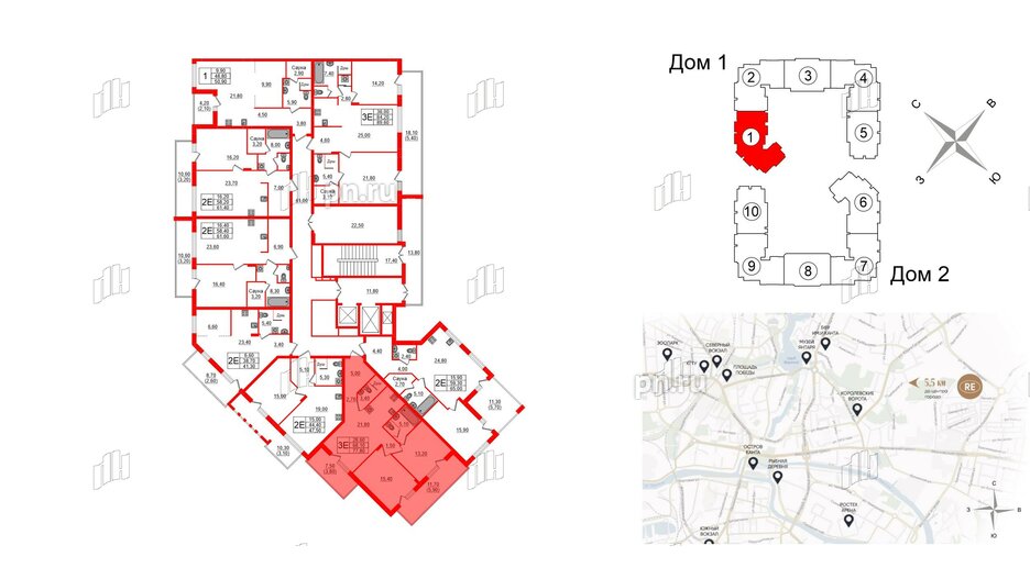 Квартира в ЖК «Вдохновение» ЭКОквартал «Русская Европа», 2 комнатная, 77.8 м², 5 этаж