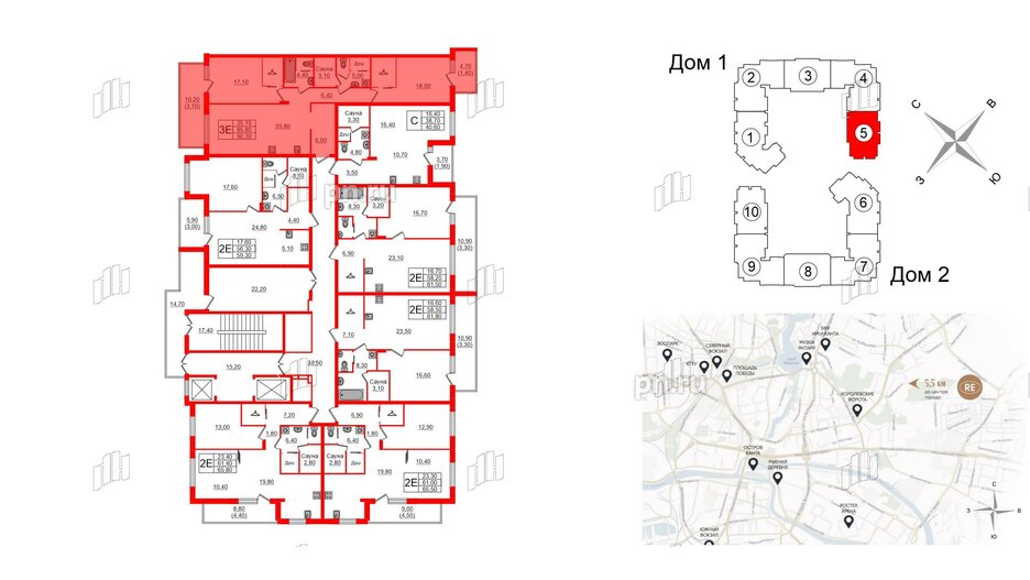 Квартира в ЖК «Вдохновение» ЭКОквартал «Русская Европа», 2 комнатная, 90.3 м², 8 этаж