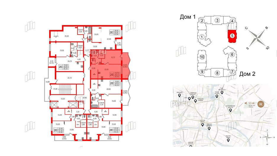 Квартира в ЖК «Вдохновение» ЭКОквартал «Русская Европа», 1 комнатная, 62 м², 11 этаж
