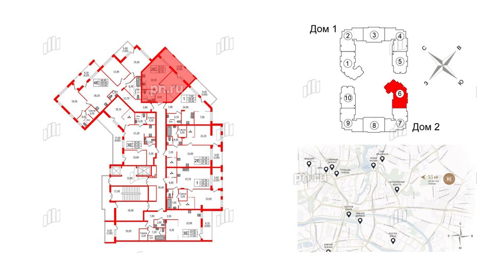 Квартира в ЖК «Вдохновение» ЭКОквартал «Русская Европа», 1 комнатная, 50.7 м², 8 этаж
