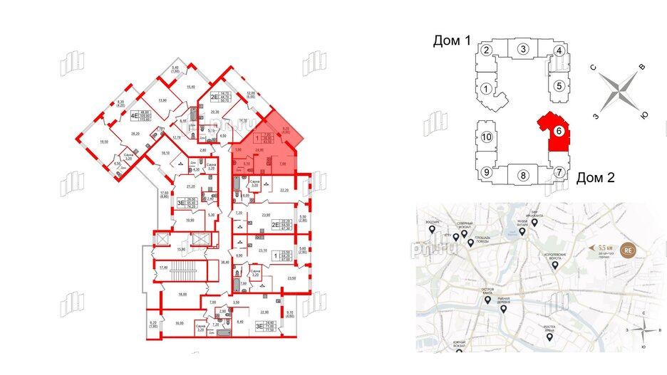 Квартира в ЖК «Вдохновение» ЭКОквартал «Русская Европа», 1 комнатная, 43.5 м², 8 этаж