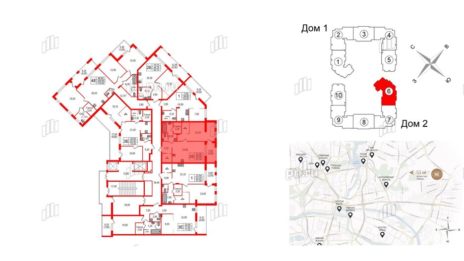 Квартира в ЖК «Вдохновение» ЭКОквартал «Русская Европа», 1 комнатная, 67.3 м², 8 этаж