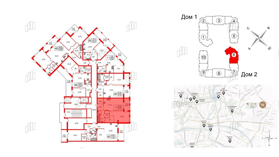 Квартира в ЖК «Вдохновение» ЭКОквартал «Русская Европа», 1 комнатная, 67.3 м², 8 этаж