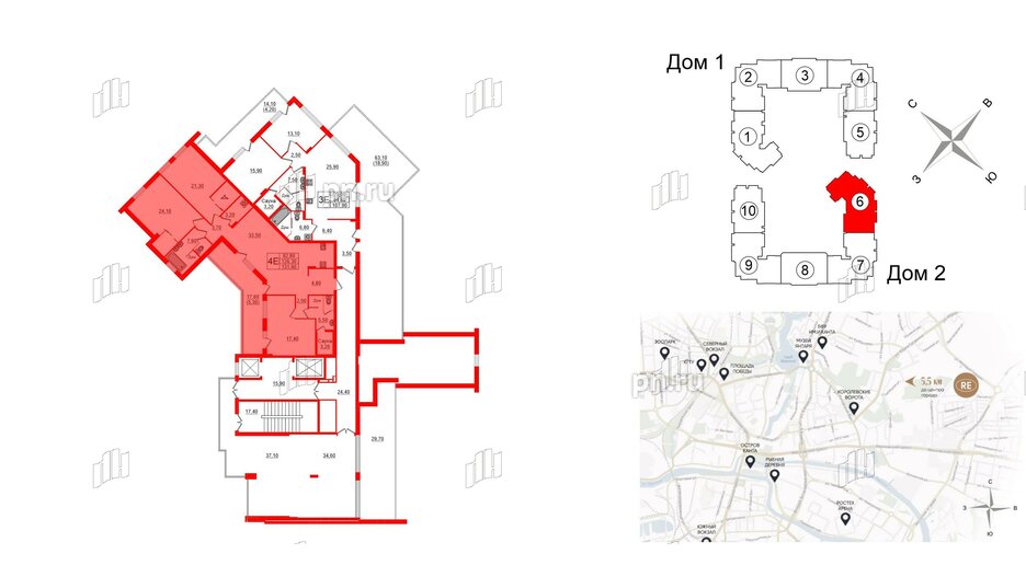 Квартира в ЖК «Вдохновение» ЭКОквартал «Русская Европа», 3 комнатная, 131.6 м², 10 этаж