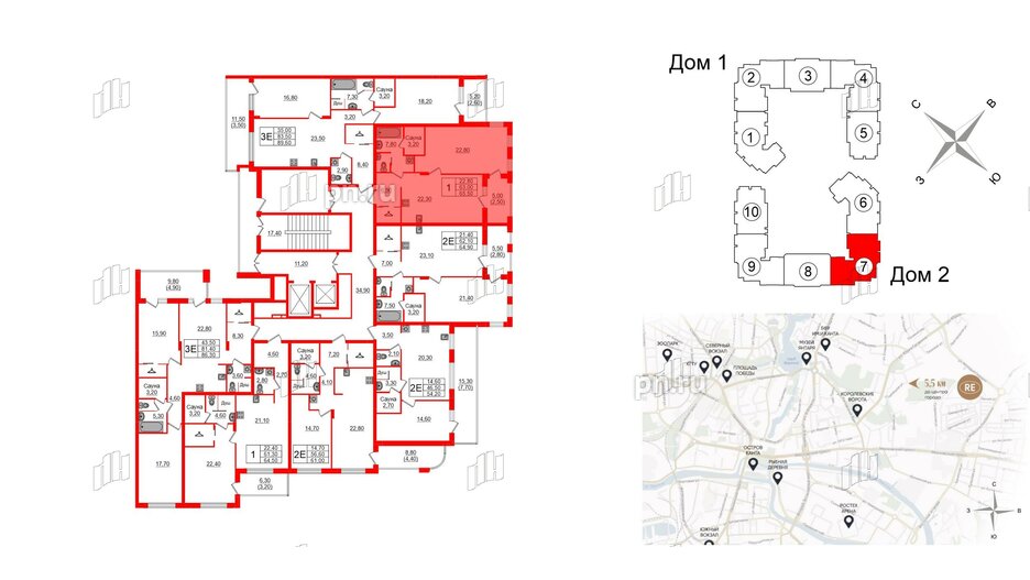 Квартира в ЖК «Вдохновение» ЭКОквартал «Русская Европа», 1 комнатная, 65.5 м², 7 этаж