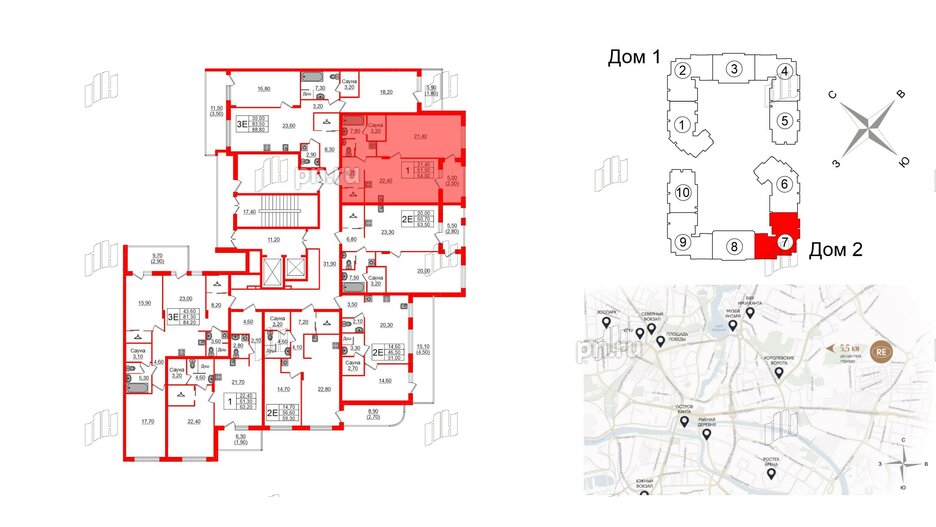 Квартира в ЖК «Вдохновение» ЭКОквартал «Русская Европа», 1 комнатная, 64 м², 9 этаж