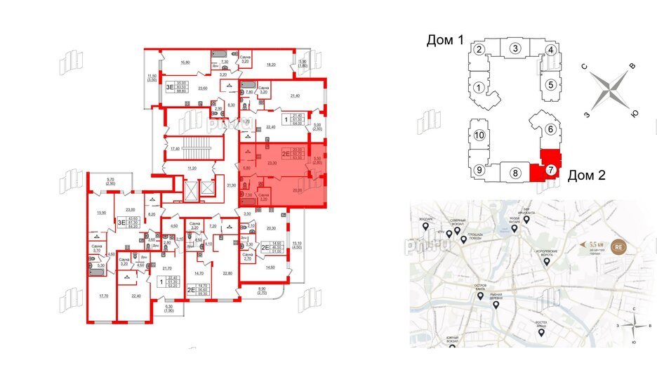 Квартира в ЖК «Вдохновение» ЭКОквартал «Русская Европа», 1 комнатная, 63.5 м², 9 этаж