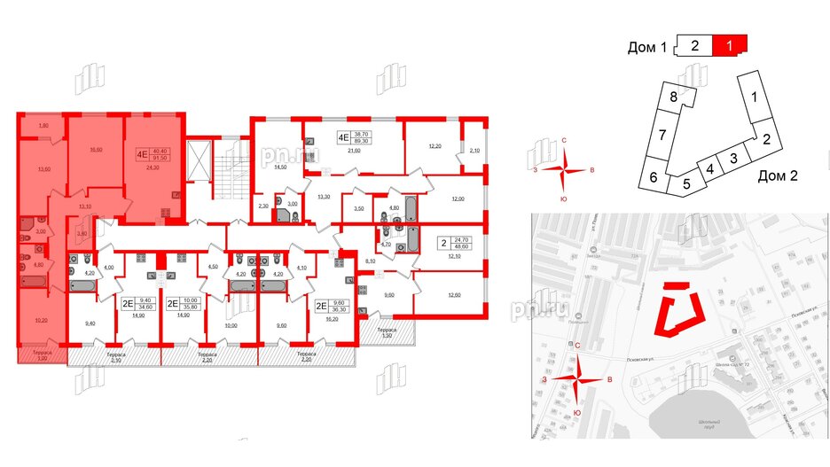Квартира в ЖК «Дом на Красной», 3 комнатная, 91.5 м², 7 этаж