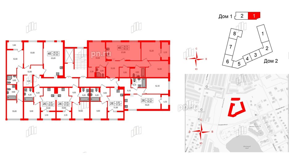 Квартира в ЖК «Дом на Красной», 3 комнатная, 89.3 м², 8 этаж