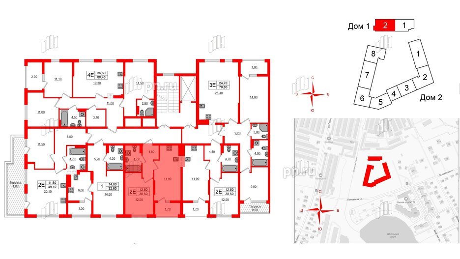 Квартира в ЖК «Дом на Красной», 1 комнатная, 38.6 м², 7 этаж