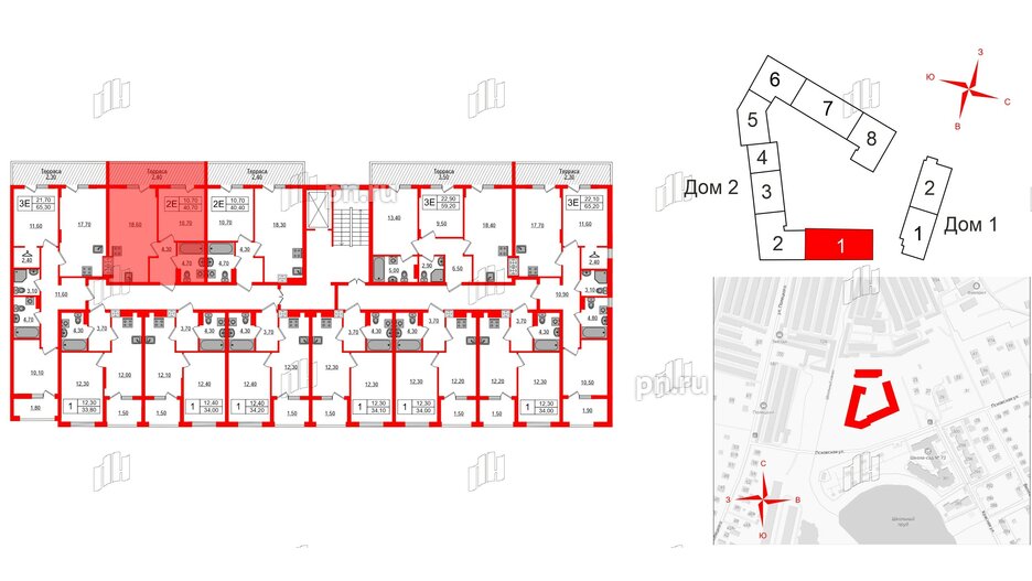 Квартира в ЖК «Дом на Красной», 1 комнатная, 35.4 м², 7 этаж