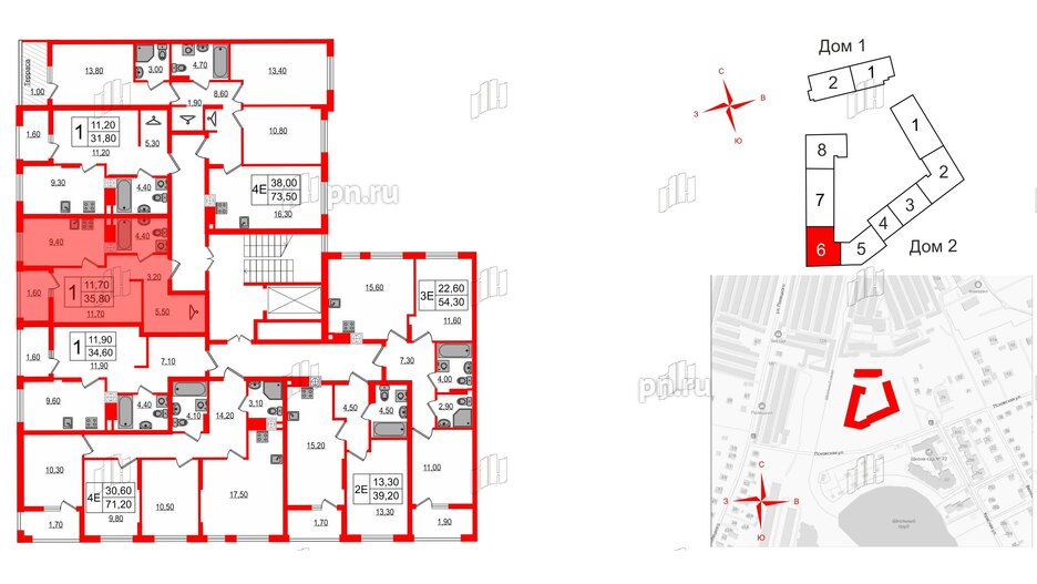 Квартира в ЖК «Дом на Красной», 1 комнатная, 35.8 м², 8 этаж
