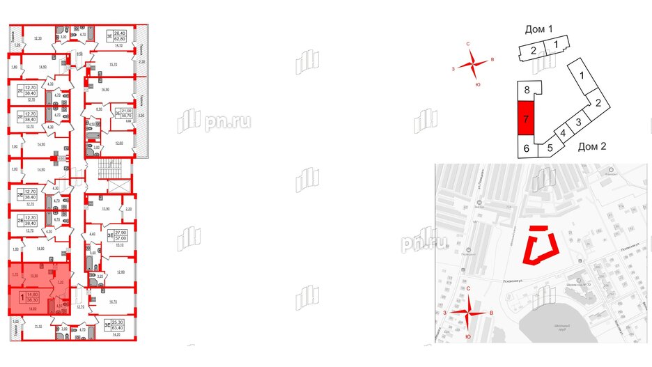 Квартира в ЖК «Дом на Красной», 1 комнатная, 38.3 м², 8 этаж