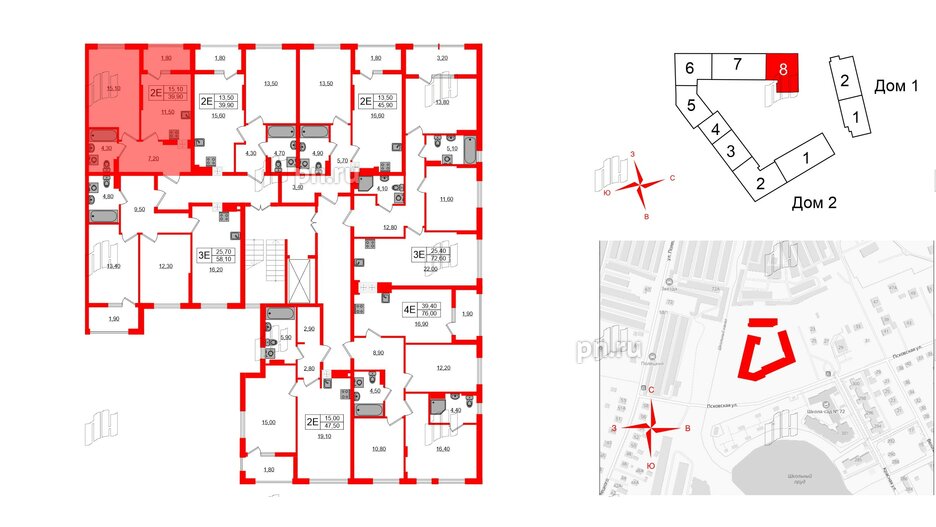 Квартира в ЖК «Дом на Красной», 1 комнатная, 39.9 м², 6 этаж
