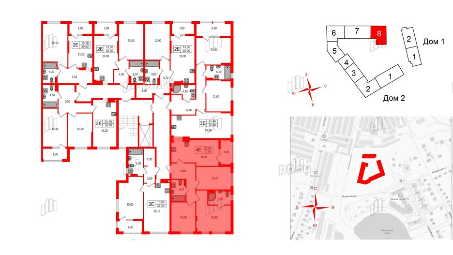 Квартира в ЖК «Дом на Красной», 3 комнатная, 76 м², 6 этаж