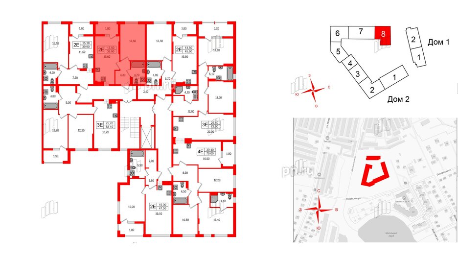 Квартира в ЖК «Дом на Красной», 1 комнатная, 39.9 м², 7 этаж