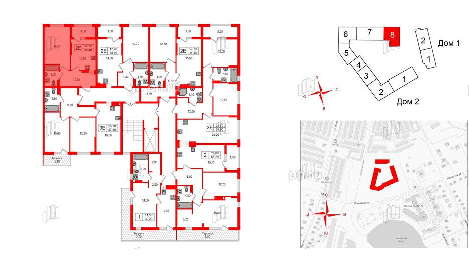 Квартира в ЖК «Дом на Красной», 1 комнатная, 38.4 м², 8 этаж