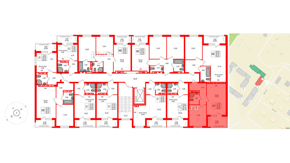 Квартира в ЖК Кроны и Волны, 1 комнатная, 43.3 м², 2 этаж