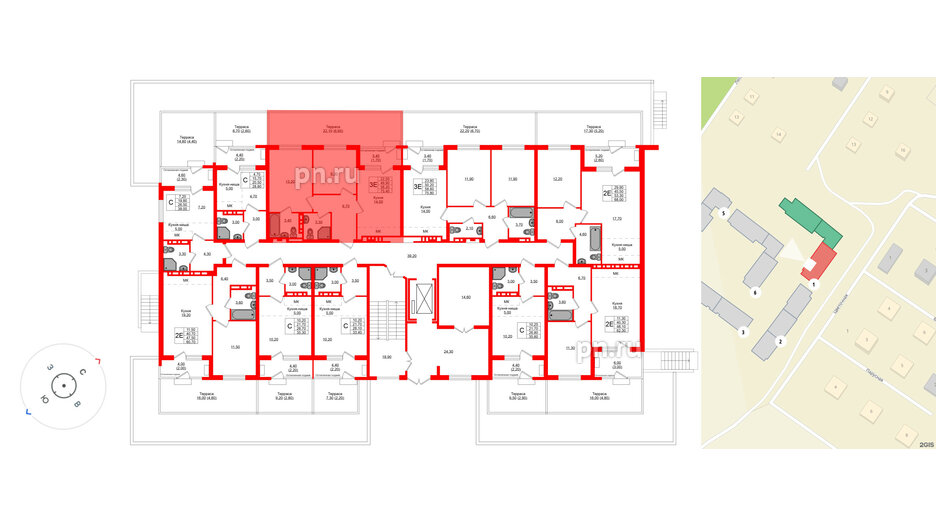 Квартира в ЖК Кроны и Волны, 2 комнатная, 58.2 м², 1 этаж