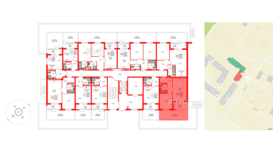 Квартира в ЖК Кроны и Волны, 1 комнатная, 48.1 м², 1 этаж