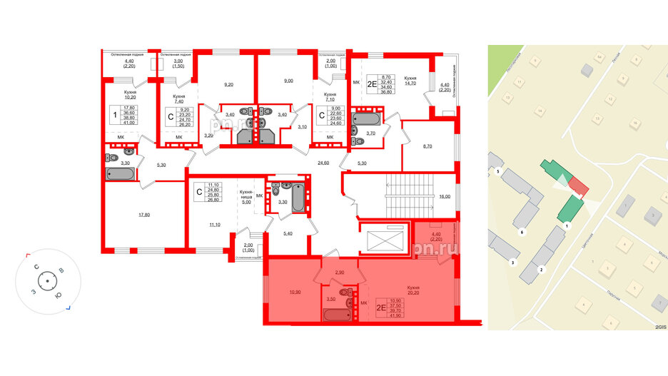 Квартира в ЖК Кроны и Волны, 1 комнатная, 39.7 м², 2 этаж