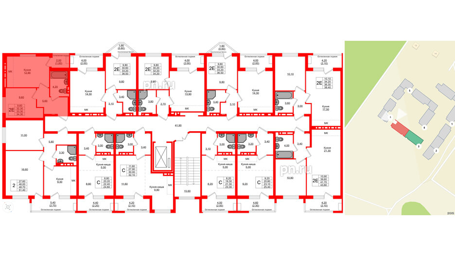 Квартира в ЖК Кроны и Волны, 1 комнатная, 33.3 м², 2 этаж