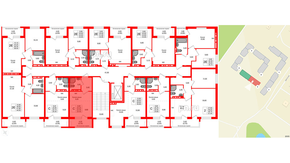 Квартира в ЖК Кроны и Волны, студия, 22.3 м², 2 этаж