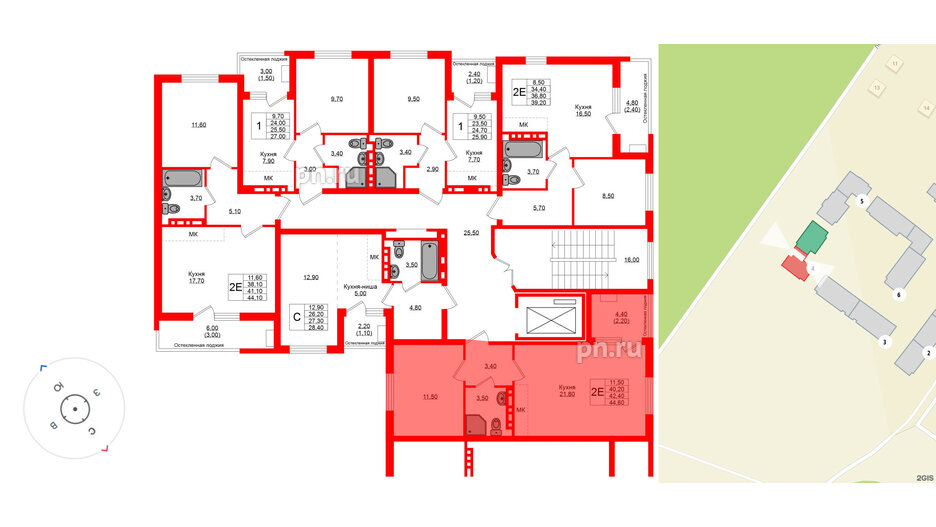 Квартира в ЖК Кроны и Волны, 1 комнатная, 42.4 м², 2 этаж