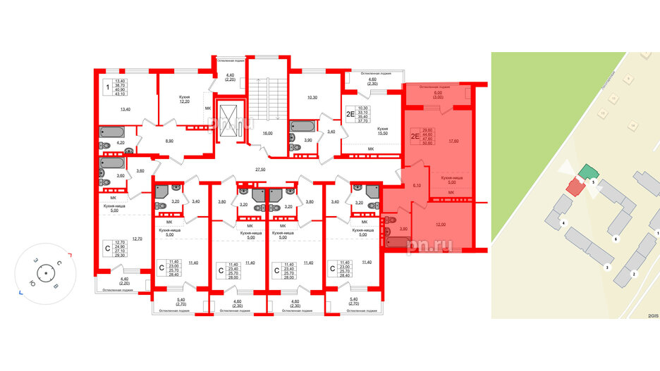 Квартира в ЖК Кроны и Волны, 2 комнатная, 47.6 м², 2 этаж