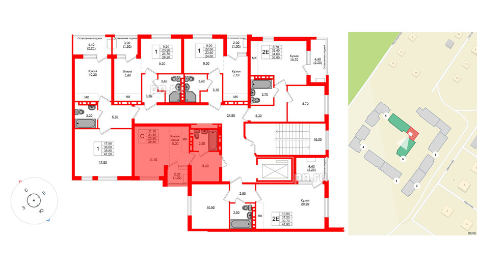 Квартира в ЖК Кроны и Волны, студия, 25.8 м², 2 этаж