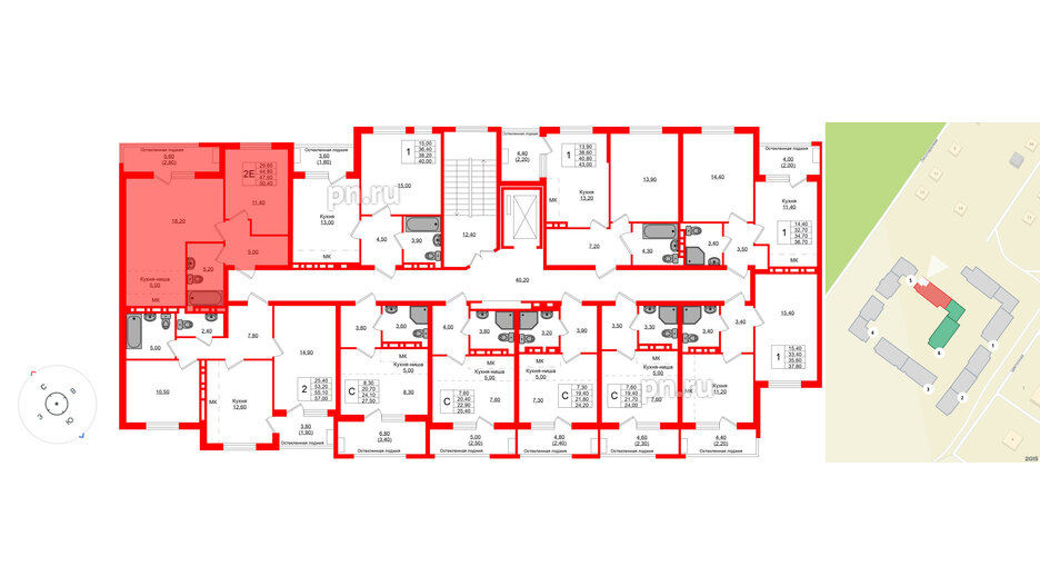 Квартира в ЖК Кроны и Волны, 2 комнатная, 47.6 м², 4 этаж