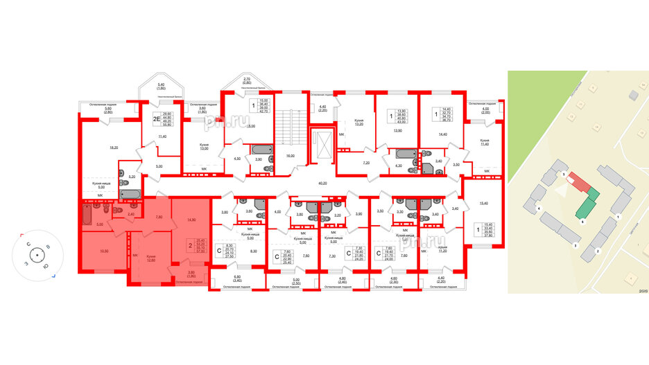 Квартира в ЖК Кроны и Волны, 2 комнатная, 55.1 м², 2 этаж