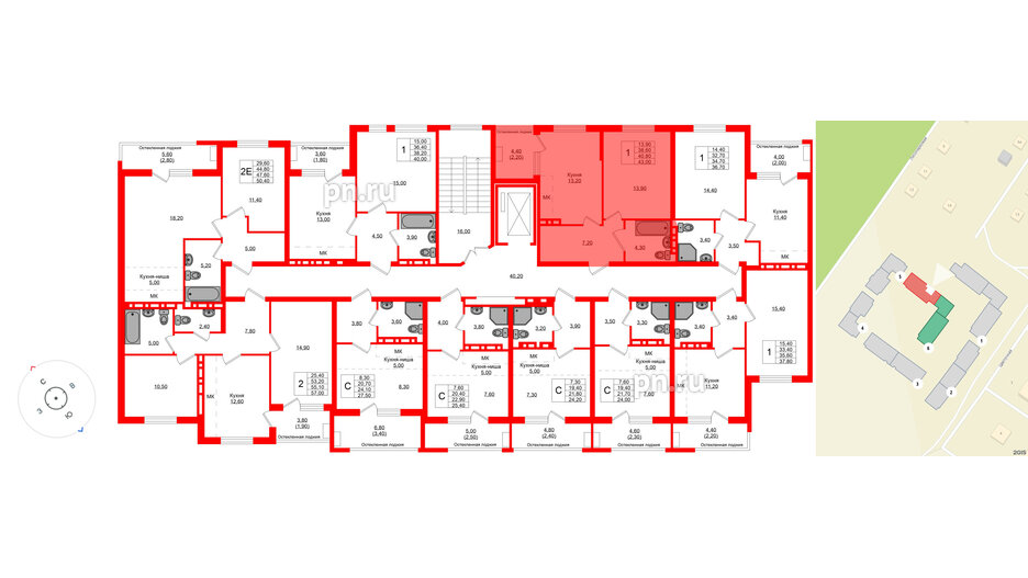 Квартира в ЖК Кроны и Волны, 1 комнатная, 40.8 м², 3 этаж