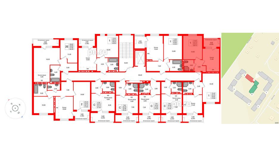 Квартира в ЖК Кроны и Волны, 1 комнатная, 34.7 м², 3 этаж