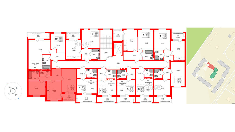 Квартира в ЖК Кроны и Волны, 2 комнатная, 55.1 м², 3 этаж